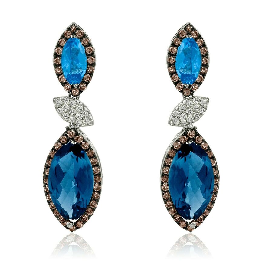 Le Vian Grand Sample Sale Earrings featuring Blue Topaz Chocolate Diamonds, Vanilla Diamonds set in 14K Vanilla Gold