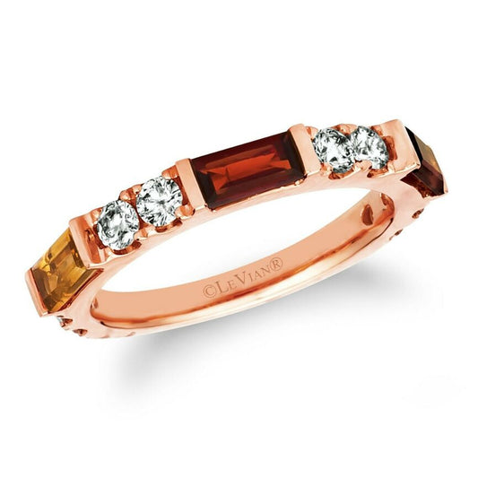 LeVian 14K Rose Gold Diamond Citrine Smoky Quartz Garnet Channel Ring Size 7