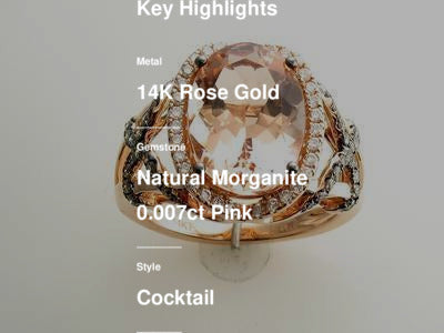 LeVian Ring Pink Morganite and Diamond in 14K Rose Gold Size 7