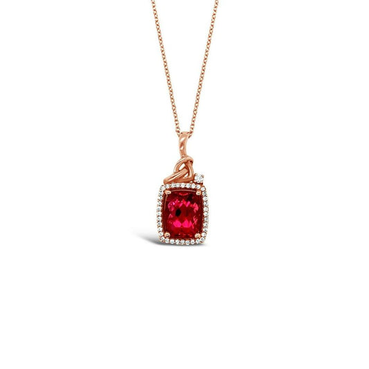 2 3/8 cts Red Rubellite and Diamond Necklace in 14K Rose Gold by Le Vian