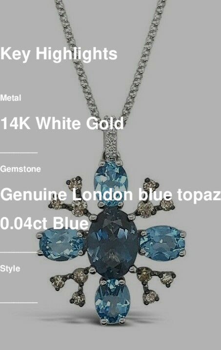 2 7/8 cts Blue London Blue Topaz and Diamond Necklace in 14K White Gold by Le Vian