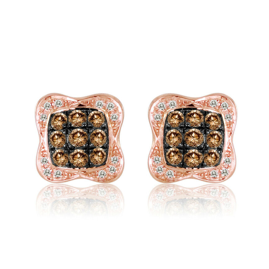 LeVian 14K Yellow Gold Round Brown Diamond Beautiful Pretty Cluster Earrings