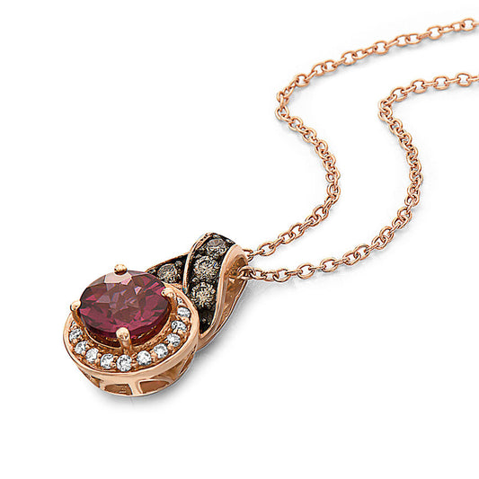 14K STRAWBERRY GOLD DIAMOND RHODOLITE PENDANT