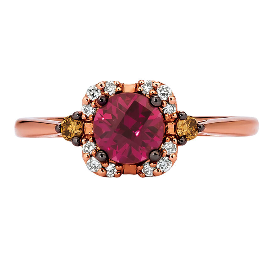 1 cts Red Rhodolite Garnet and Diamond Ring in 14K Rose Gold by Le Vian