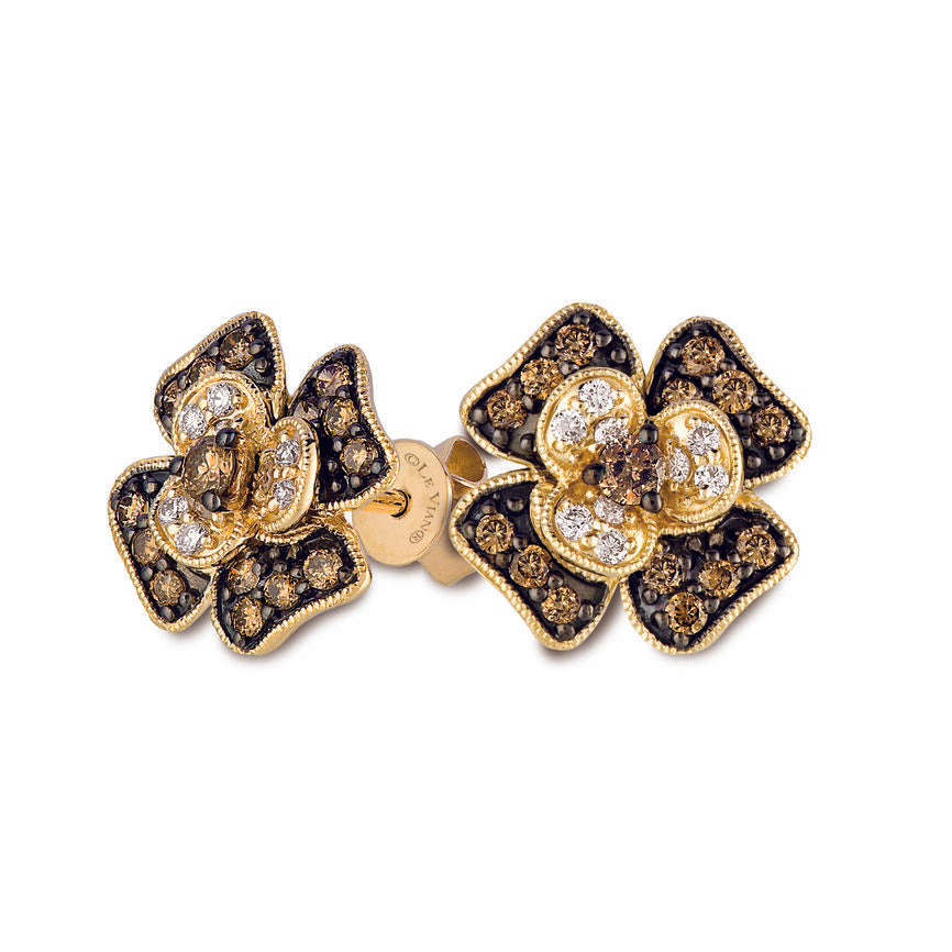LeVian 14K Yellow Gold Round Chocolate Brown Diamond Classic Pretty Earrings