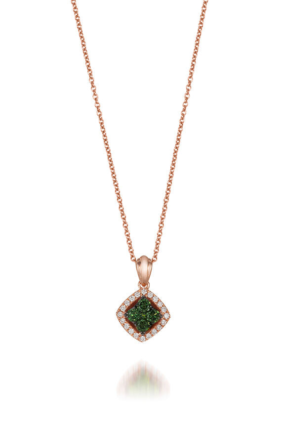 LeVian 14K Rose Gold Round Green Diamond Beautiful Fancy Pretty Pendant Necklace