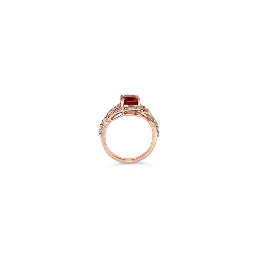 2 1/2 cts Red Rubellite and Diamond Ring in 14K Rose Gold by Le Vian