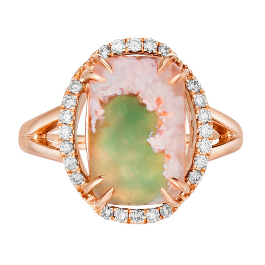 4 1/4 cts Green Aquaprase and Topaz Ring in Sterling Silver Plated Rose Gold by Le Vian
