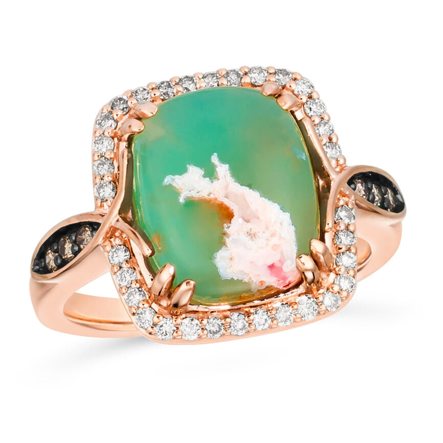 4 7/8 cts Green Aquaprase and Topaz Ring in Sterling Silver Plated Rose Gold by Le Vian