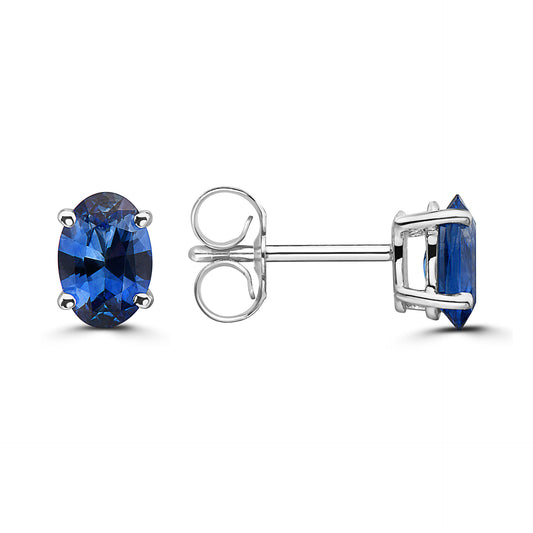 7/8 cts Blue Sapphire Earrings in 14K White Gold by Birthstone