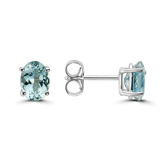 1/2 cts Blue Aquamarine Earrings in 14K White Gold by Birthstone
