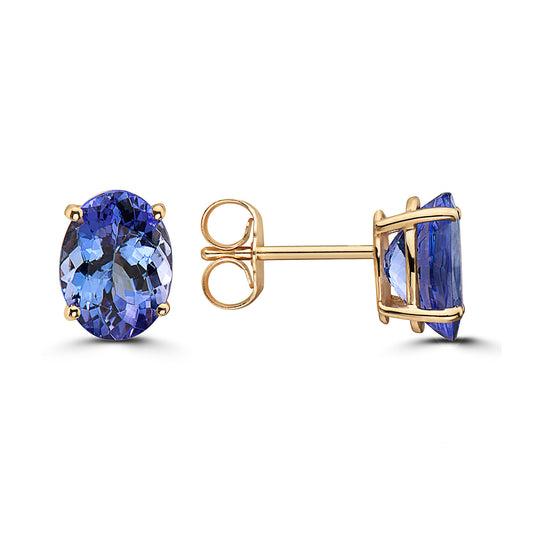 1 cts Blue Tanzanite Earrings in 14K Yellow Gold by Birthstone