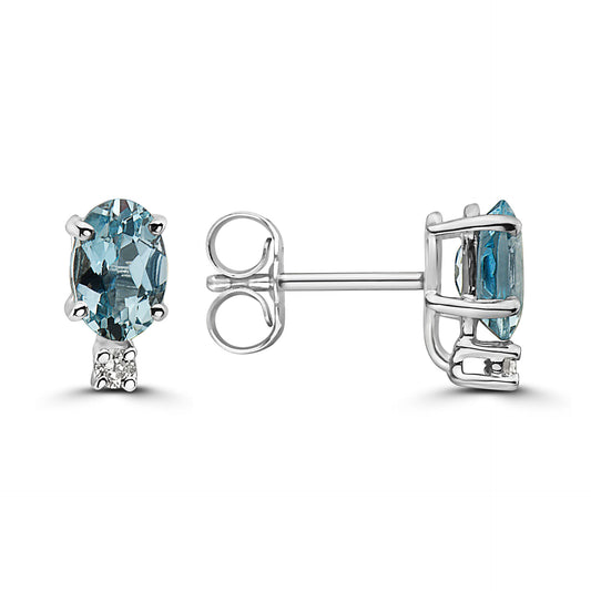 3/4 cts Blue Aquamarine and Diamond Earrings in 14K White Gold by Birthstone