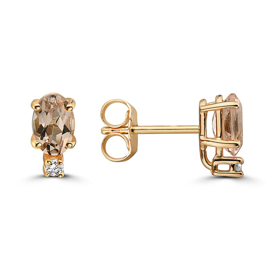 5/8 cts Pink Morganite and Diamond Earrings in 14K Yellow Gold by Birthstone