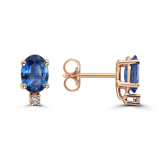 1 1/2 cts Blue Sapphire and Diamond Earrings in 14K Rose Gold by Birthstone