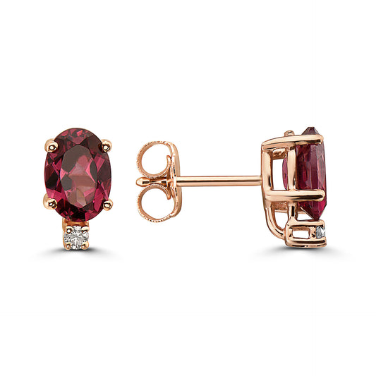 7/8 cts Red Rhodolite Garnet and Diamond Earrings in 14K Rose Gold by Birthstone