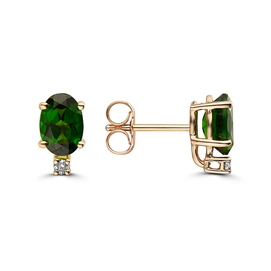 1 5/8 cts Green Chrom Diopside and Diamond Earrings in 14K Yellow Gold by Birthstone