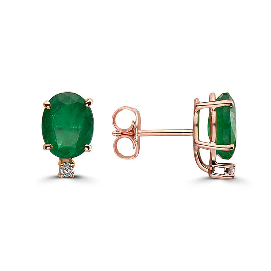 2 1/4 cts Green Emerald and Diamond Earrings in 14K Rose Gold by Birthstone