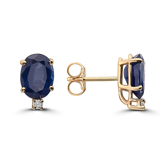 3 cts Blue Sapphire and Diamond Earrings in 14K Yellow Gold by Birthstone