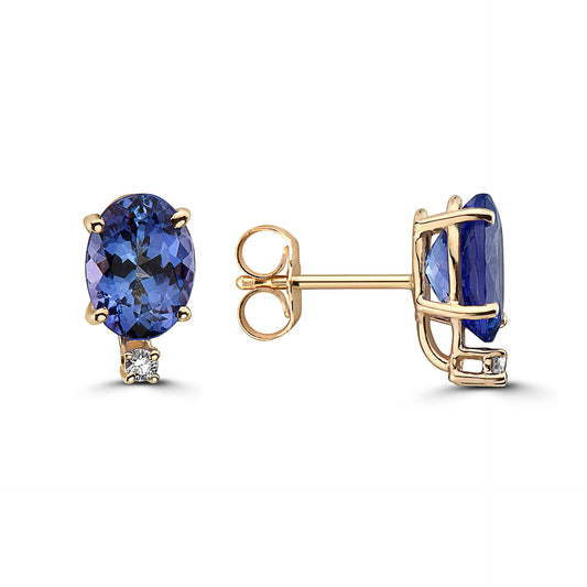 1 cts Blue Tanzanite and Diamond Earrings in 14K Yellow Gold by Birthstone