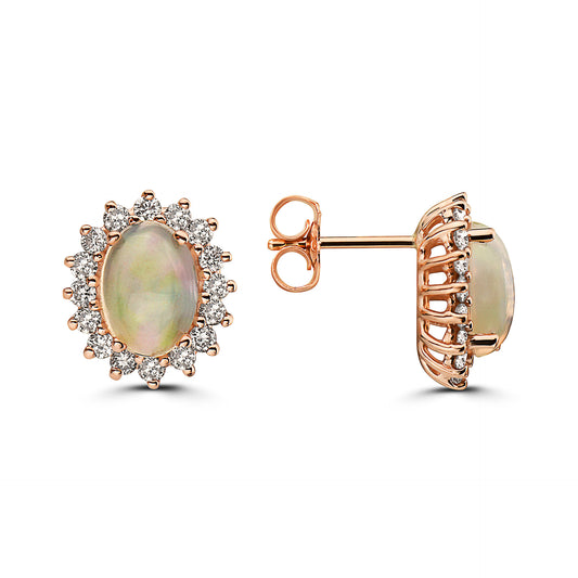 1 1/4 cts Multi-Color Opal and Diamond Earrings in 14K Rose Gold by Birthstone
