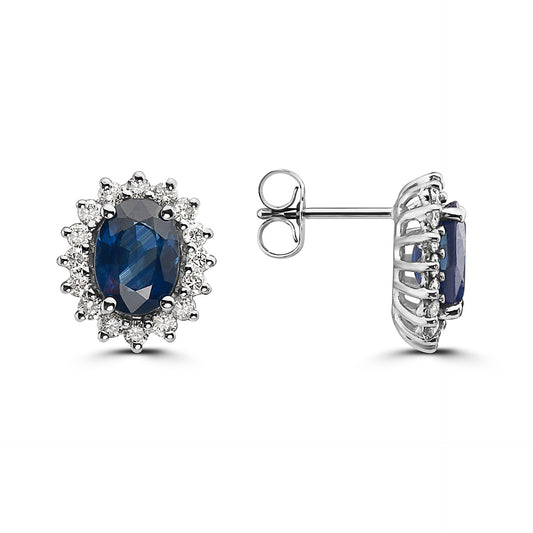 3 1/2 cts Blue Sapphire and Diamond Earrings in 14K White Gold by Birthstone
