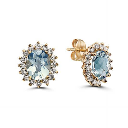 2 2/3 cts Green Green Amethyst (Prasiolite) Quartz and Diamond Earrings in 14K Yellow Gold by Birthstone