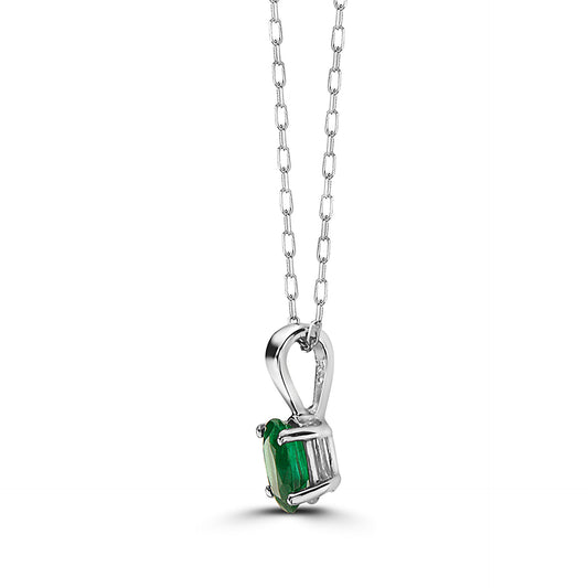 3/8 cts Green Emerald Necklace in 14K White Gold by Birthstone