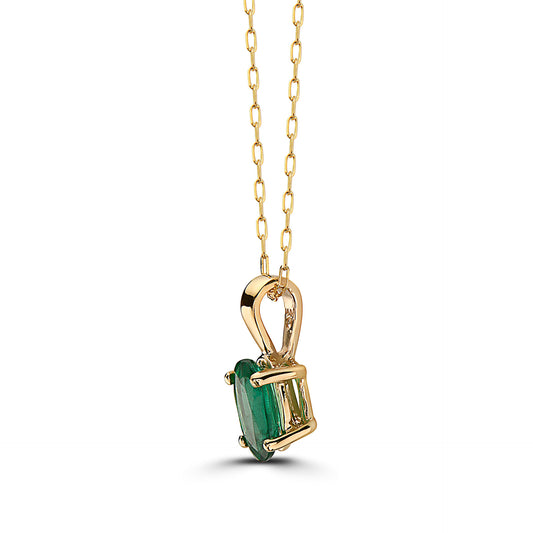 5/8 cts Green Emerald Necklace in 14K Yellow Gold by Birthstone