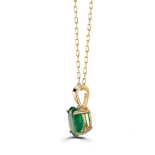 1 cts Green Emerald Necklace in 14K Yellow Gold by Birthstone