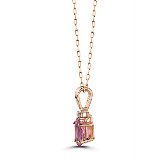 1/2 cts Pink Sapphire and Diamond Necklace in 14K Rose Gold by Birthstone