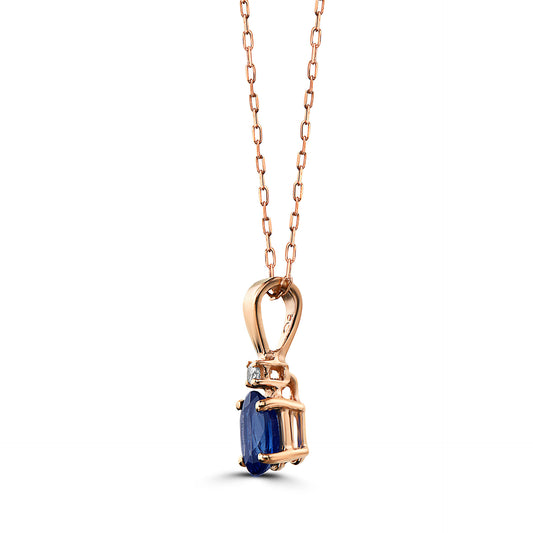 5/8 cts Blue Sapphire and Diamond Necklace in 14K Rose Gold by Birthstone