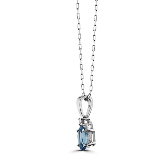 3/8 cts Blue Aquamarine and Diamond Necklace in 14K White Gold by Birthstone