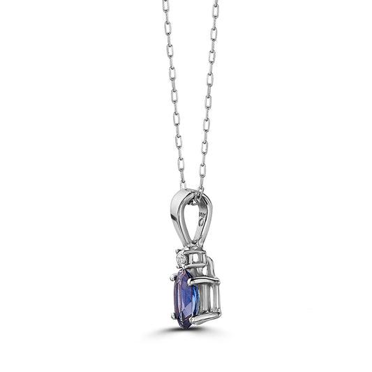 1/2 cts Blue Sapphire and Diamond Necklace in 14K White Gold by Birthstone
