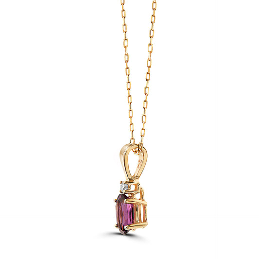 1/2 cts Red Rhodolite Garnet and Diamond Necklace in 14K Yellow Gold by Birthstone