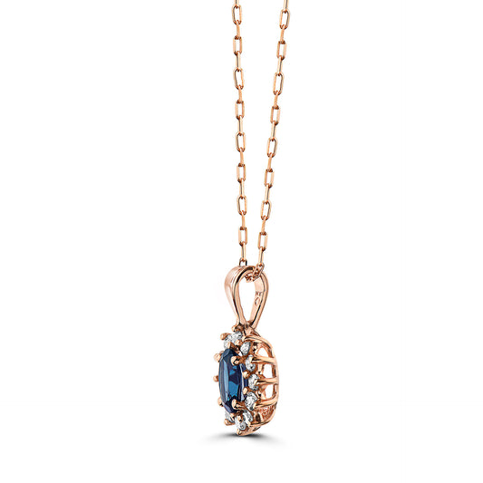 3/4 cts Blue London Blue Topaz and Diamond Necklace in 14K Rose Gold by Birthstone