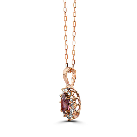 3/4 cts Purple Spinel and Diamond Necklace in 14K Rose Gold by Birthstone