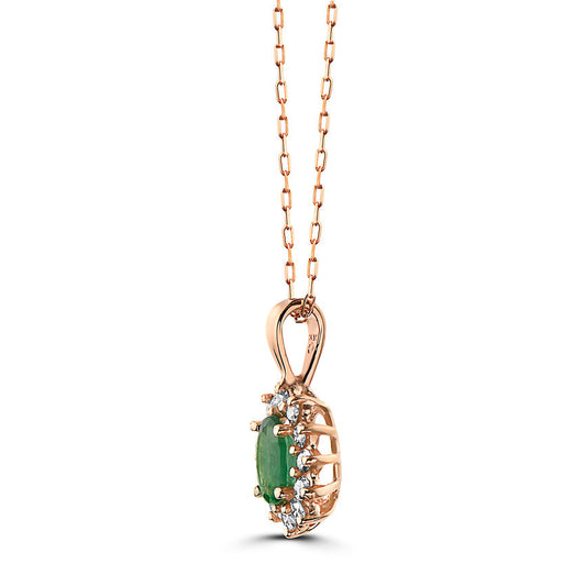 5/8 cts Green Emerald and Diamond Necklace in 14K Rose Gold by Birthstone