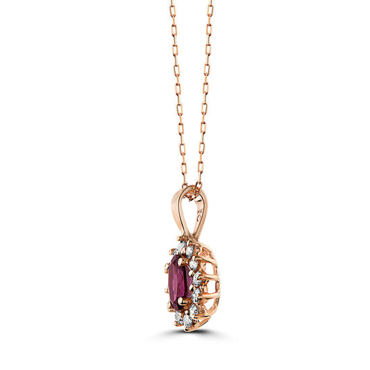 3/4 cts Red Rhodolite Garnet and Diamond Necklace in 14K Rose Gold by Birthstone