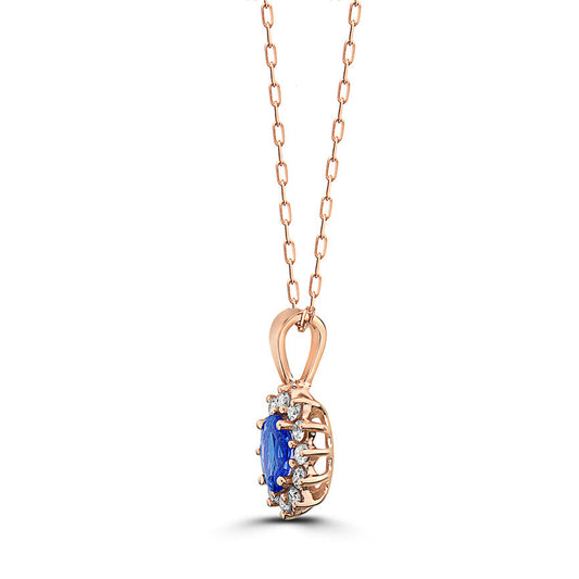 5/8 cts Blue Tanzanite and Diamond Necklace in 14K Rose Gold by Birthstone