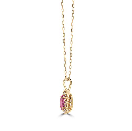 3/4 cts Pink Sapphire and Diamond Necklace in 14K Yellow Gold by Birthstone