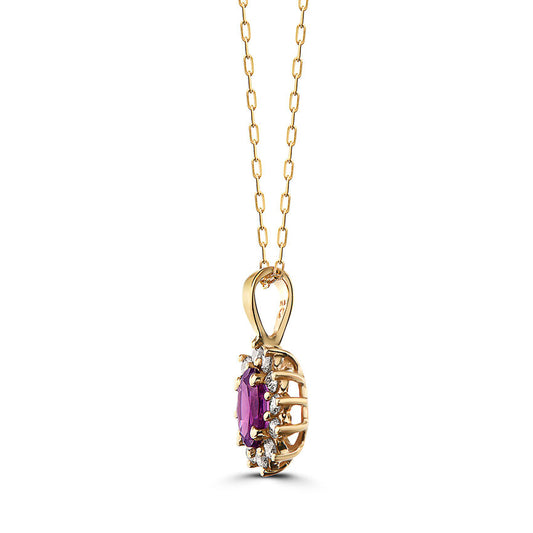 2/3 cts Red Rhodolite Garnet and Diamond Necklace in 14K Yellow Gold by Birthstone