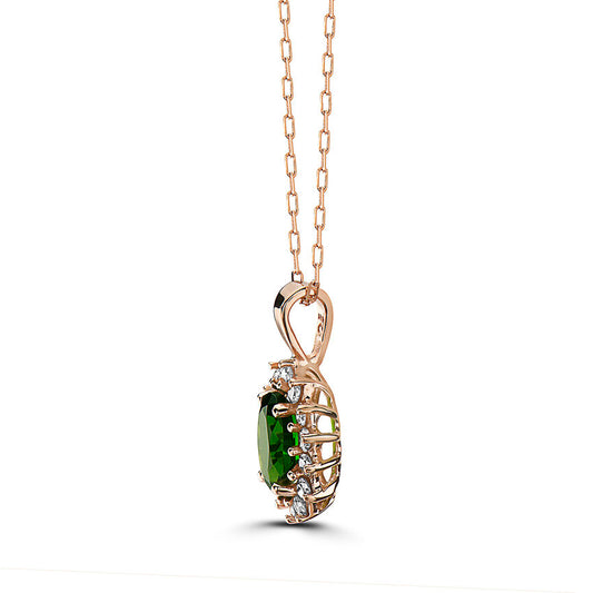 1 cts Green Chrom Diopside and Diamond Necklace in 14K Rose Gold by Birthstone