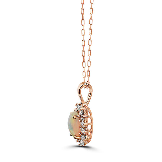 2/3 cts Multi-Color Opal and Diamond Necklace in 14K Rose Gold by Birthstone