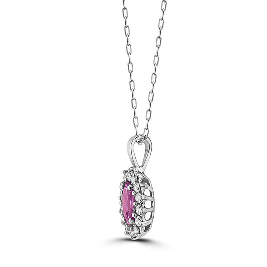 1 cts Pink Sapphire and Diamond Necklace in 14K White Gold by Birthstone