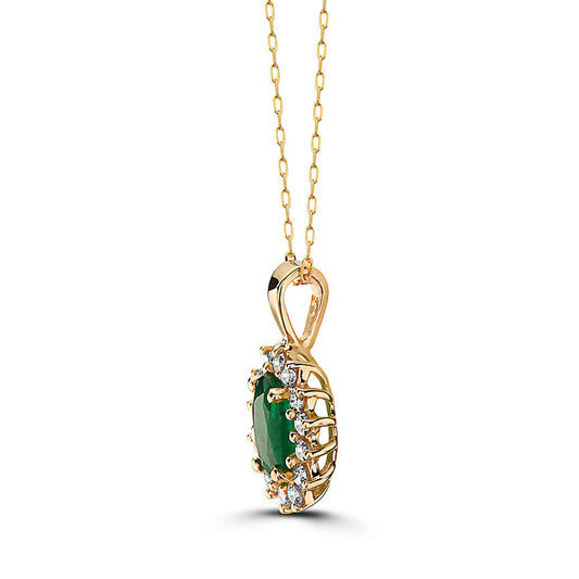 7/8 cts Green Emerald and Diamond Necklace in 14K Yellow Gold by Birthstone