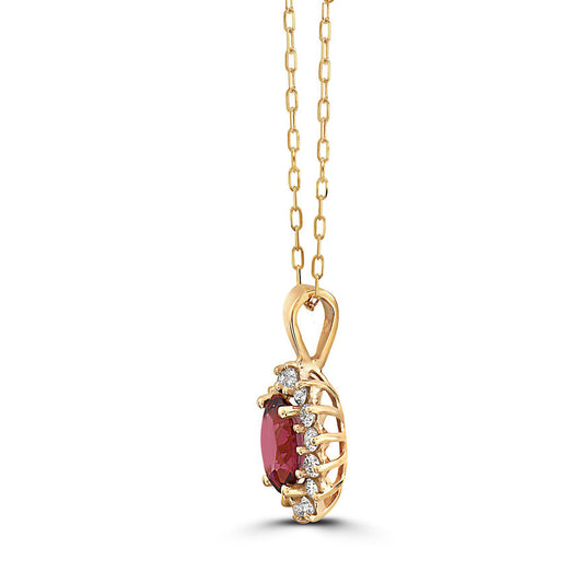 1 1/8 cts Red Rhodolite Garnet and Diamond Necklace in 14K Yellow Gold by Birthstone
