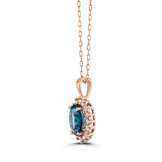 1 2/3 cts Blue London Blue Topaz and Diamond Necklace in 14K Rose Gold by Birthstone