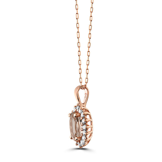 1 1/4 cts Pink Morganite and Diamond Necklace in 14K Rose Gold by Birthstone
