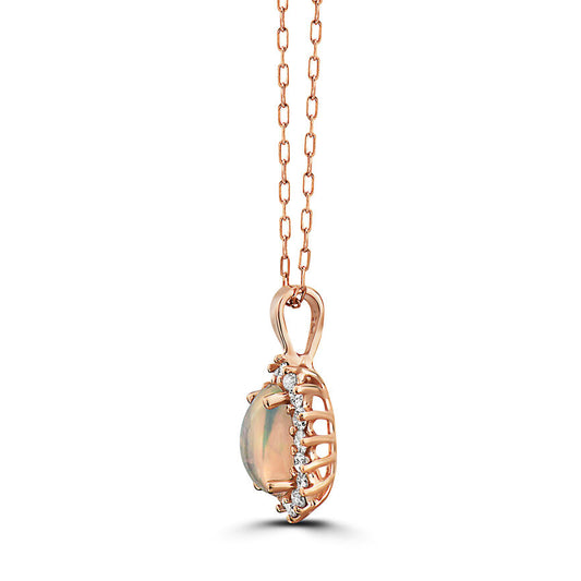 1 cts Multi-Color Opal and Diamond Necklace in 14K Rose Gold by Birthstone